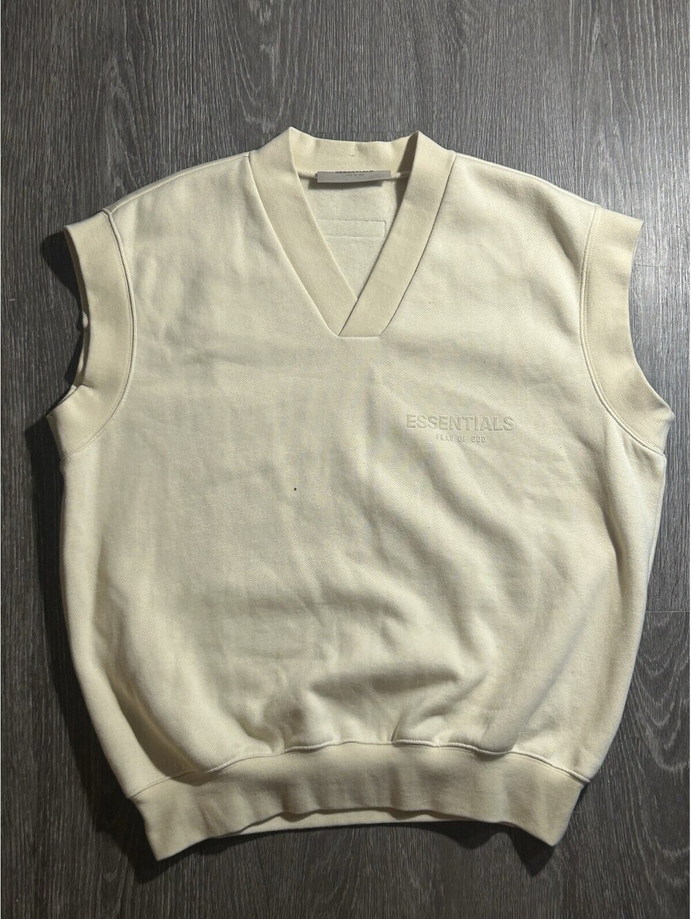 Fear of God Essentials V Neck Sweatshirt Vest XS Cream Logo